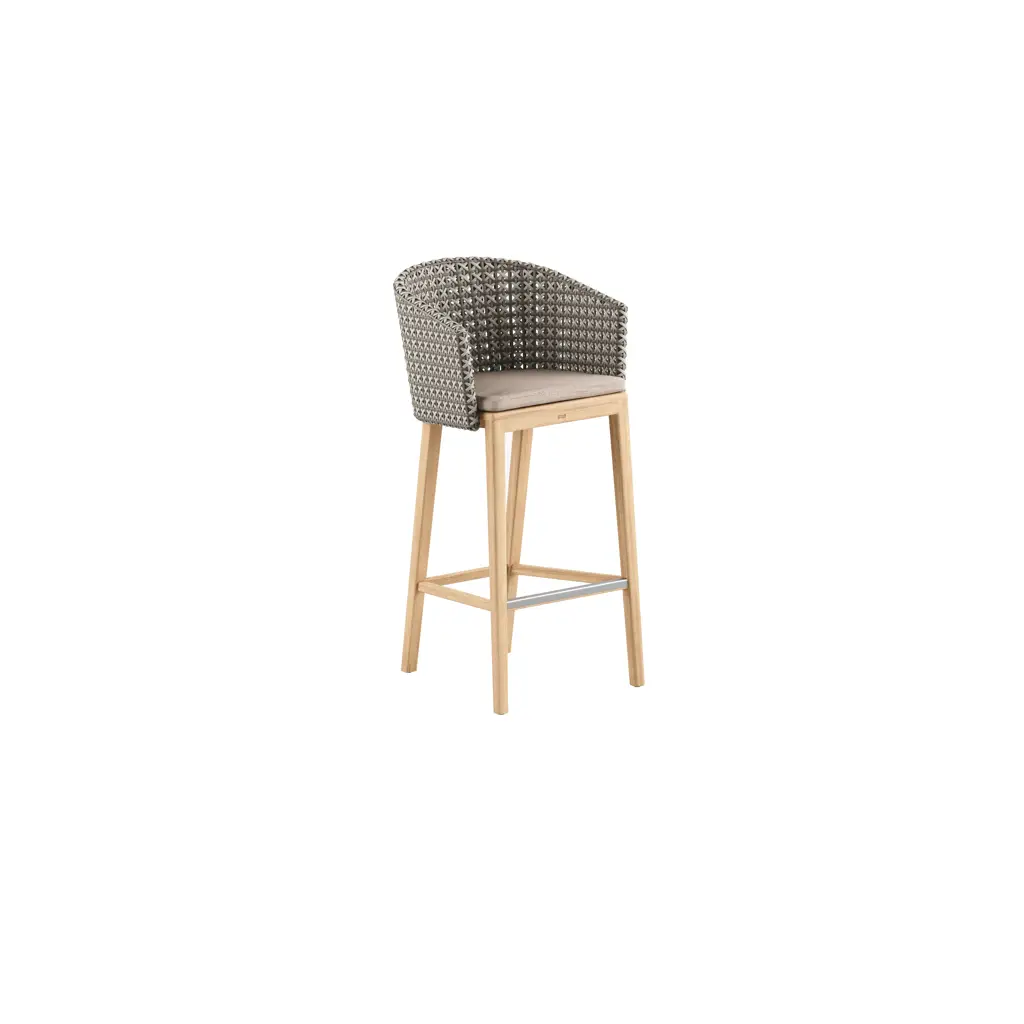 Calypso bar chair teak & Kris Kross woven back upholstery